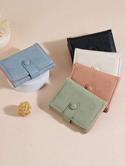 Cartera con estampado de paraguas de dibujos animados, billetera corta plegable de gran capacidad, monedero multifunción - disponible en varios colores