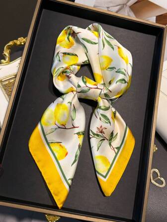 1 件时尚甜美水果印花 68 厘米女士发巾手提包领带头巾头巾适合海滩、街头、日常、度假、商务、时尚手提包装饰包带。