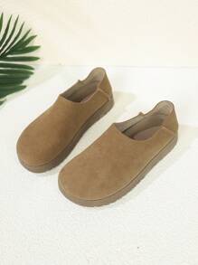 Women's Brown Suede Flat Shoes, Comfortable Loafer Casual Versatile, Spring New Arrival - Brown - View 2
