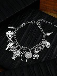 1 chiếc vòng tay hình con bướm, trái tim, chữ cái, gấu theo phong cách Gothic, phụ kiện thời trang Hip Hop dành cho phụ nữ - Màu Bạc Cổ - Xem 2