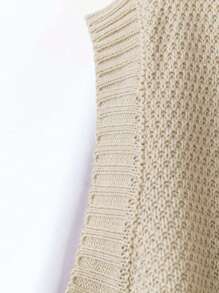 Plus Size Casual Solid Color Crew Neck Knit Sweater Vest Top - Apricot - View 5