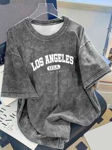 1 件男童和青少年休闲户外简约水洗 T 恤，春/夏 - 深灰色 - 查看 1