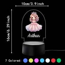 1 pièce Lumière d'illusion LED 3D de lampe de nuit décorative de cadeau d'anniversaire avec personnalisation de nom de princesses de bande dessinée, lumière chaude, cadeau de Noël