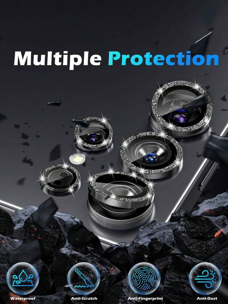 Miếng dán bảo vệ ống kính camera Galaxy S25 Ultra, bóng bẩy, kính cường lực AR+AF, chống trầy xước 9H, vỏ kim loại đơn cho một ống kính, phụ kiện camera trong suốt độ nét cao - Màu sắc nổi bật - màu đen - Xem 3