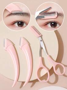 Set de 4 piezas/2 piezas/1 pieza de recortadora de cejas de acero inoxidable con cuchilla curva, tijeras para cejas y peine, herramienta de belleza para principiantes apta para cualquier tipo de piel, accesorios para depilación para hombres y mujeres, maquillaje, decoración de habitaciones, tocador, viajes, dormitorio, accesorios de maquillaje, rasuradora de cejas, baratijas, regalos, regalos para mujeres, regalos de Navidad, sorteos, viajes, artículos baratos, artículos esenciales de viaje - Multicolor - Ver 2