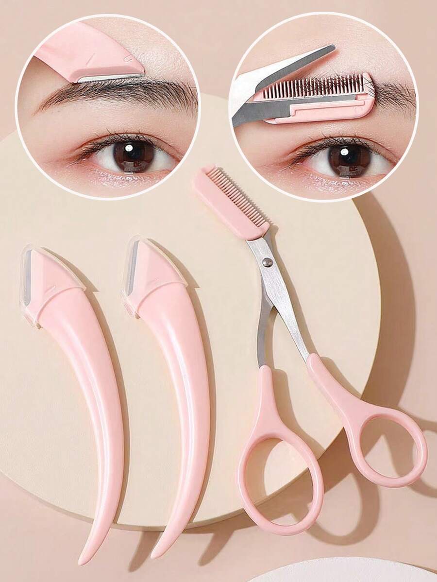 Set de 4 piezas/2 piezas/1 pieza de recortadora de cejas de acero inoxidable con cuchilla curva, tijeras para cejas y peine, herramienta de belleza para principiantes apta para cualquier tipo de piel, accesorios para depilación para hombres y mujeres, maquillaje, decoración de habitaciones, tocador, viajes, dormitorio, accesorios de maquillaje, rasuradora de cejas, baratijas, regalos, regalos para mujeres, regalos de Navidad, sorteos, viajes, artículos baratos, artículos esenciales de viaje