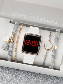 1 件优雅可爱的女士数字手表方形时尚电子手表女士精致 4 件手链套装节日圣诞节礼物感恩节返校旅行一切 - 彩色 - 查看 6