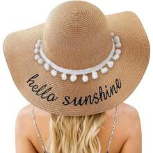 [Customized] 1 Piece Customized Embroidered Wide Brim Sun Hat, Summer Travel Wear Sun Protection - Multicolor - View 2