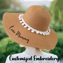 [Customized] 1 Piece Customized Embroidered Wide Brim Sun Hat, Summer Travel Wear Sun Protection - Multicolor - View 10