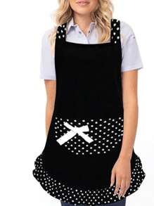1pc Cute Polka Dot Bowknot Princess Style Apron, Adjustable Waist Strap, Single Pocket Design, Sleeveless Kitchen/Restaurant Uniform For Women