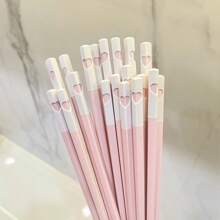 [5 Packs Love-Connected Pink Chopsticks]24cm Romantic Tableware - Heart-Shaped Design When Paired,Cute Couple Gift For Valentine's Day/Wedding/Anniversary(Dishwasher Friendly),School Supplies