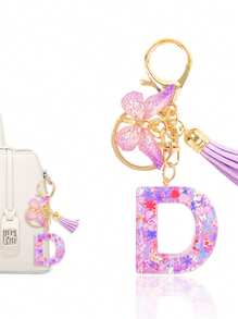 1pc A-Z English Letter Creative Keychain, Kids Backpack Accessories, Butterfly Letter Pendant Keychain For Girls, Bag Charm - Purple - View 4