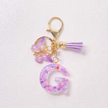1pc A-Z English Letter Creative Keychain, Kids Backpack Accessories, Butterfly Letter Pendant Keychain For Girls, Bag Charm - Purple - View 37