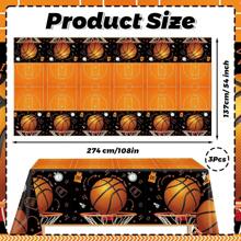 1/2/3-Piece Basketball Party Tablecloth, Disposable Plastic Basketball Birthday Tablecloth, Rectangular 137 X 274 Cm, Basketball Themed Party Decoration, Dark Color - Brown - View 3