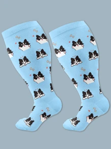 1 Pair Plus Size Knee-High Compression Socks For Men & Women - Support For Wide Calves, Sports, And Daily Wear, Ideal For Running, Cycling & Nursing