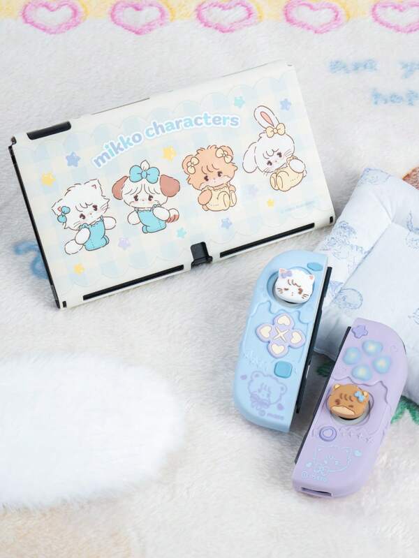 GeekShare Cute Mikko Sweet Thoughts Switch/Switch OLED Protective Case - PC Back Cover + Detachable Soft Silicone Joy-Con Protector With 2 Thumb Grip Caps