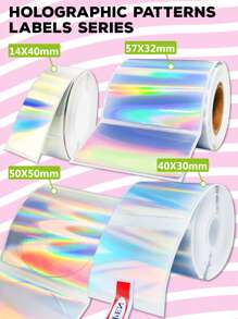 Marklife 2 英寸、1.96 英寸圆形/40X30 毫米/57X30 毫米/14X40 毫米方形全息热敏标签贴纸，圆形可打印彩虹闪光热敏打印机贴纸标签，用于礼品包装，自粘名称价格标签 DIY 定制徽标设计 - 彩色 - 查看 3