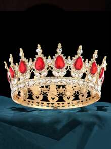 1 pieza Corona de estilo barroco elegante con rhinestones, tiara de novia de lujo para princesa, tocado redondo brillante, accesorio de pelo perfecto para novia