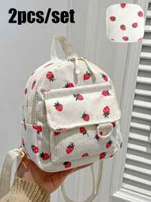 2025 New Minimalist Fashion Strawberry Print Mini Handbag Square Bag, PAD Bag, Sanitary Pad Storage Bag, Three-Dimensional Outer Pocket, Zipper Opening, Long Shoulder Strap Adjustable, Lightweight Small Capacity Crossbody Bag, Artistic Style School Bag For Teens, Book Bag For Women Or Students, Perfect For Books, Shopping, Back To School And More, School Essential Stuff For Women, Girls & Students - Multicolor - View 1
