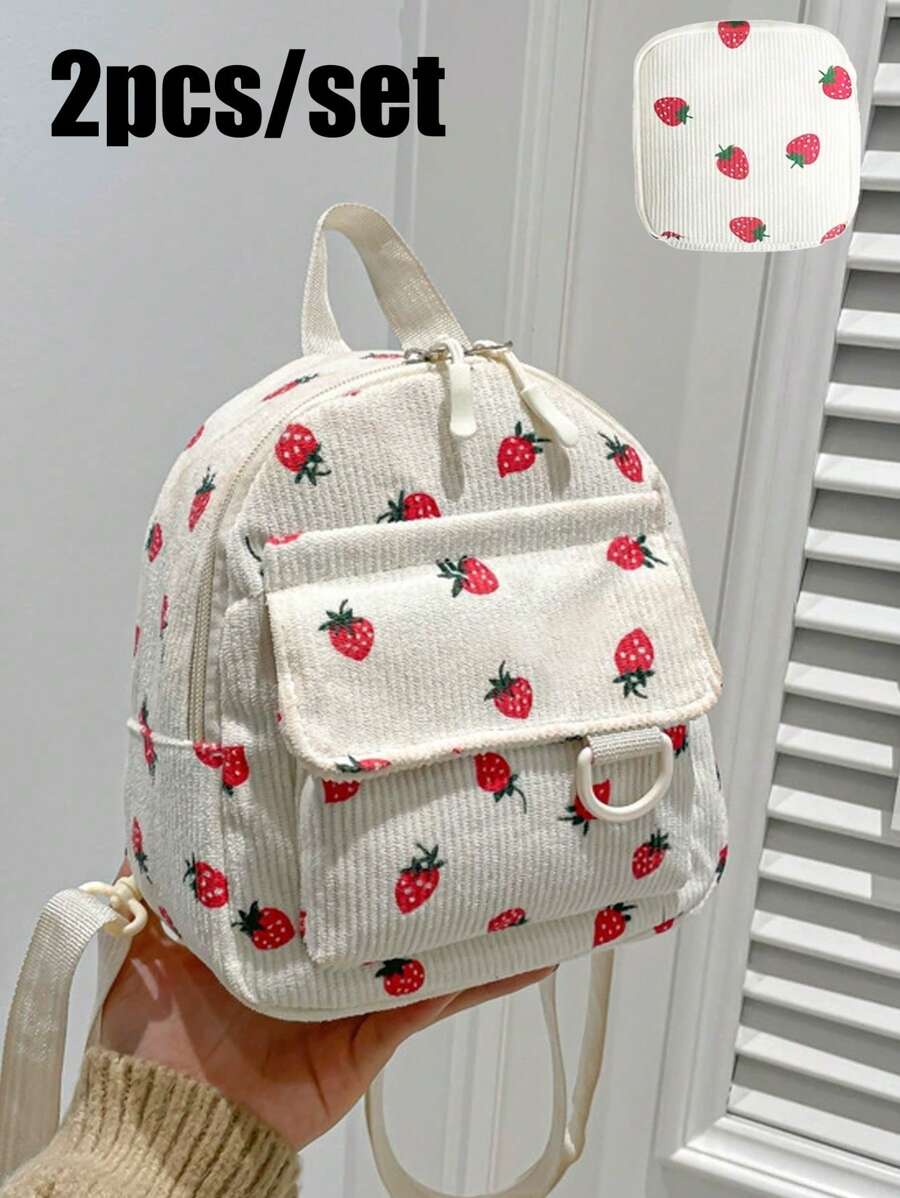 2025 New Minimalist Fashion Strawberry Print Mini Handbag Square Bag, PAD Bag, Sanitary Pad Storage Bag, Three-Dimensional Outer Pocket, Zipper Opening, Long Shoulder Strap Adjustable, Lightweight Small Capacity Crossbody Bag, Artistic Style School Bag For Teens, Book Bag For Women Or Students, Perfect For Books, Shopping, Back To School And More, School Essential Stuff For Women, Girls & Students - Multicolor - View 1