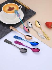 1 pieza Cucharilla de café con forma de rosa de acero inoxidable, artículos de uso diario y útiles escolares