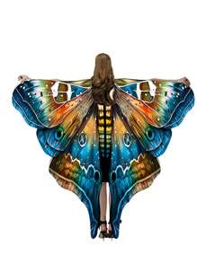 1 件万圣节蝴蝶翅膀服装女童印花飞蛾披肩披肩飞蛾蝴蝶斗篷 - 彩色 - 查看 8