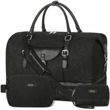 3 件装大号周末旅行包带防水鞋隔层帆布旅行行李袋过夜随身包带洗漱包男女通用 - 彩色 - 查看 11