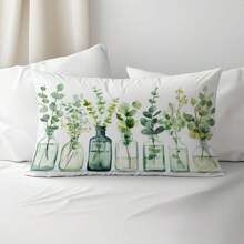 1 件极简水彩绿色植物装饰抱枕套，单面柔软桃皮绒面料，30*50cm/40*60cm，适用于现代布艺沙发、室内装饰、派对装饰、礼品