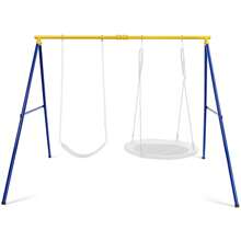 660 LBS Heavy-Duty Metal Swing Frame Extra Large Swing Stand For Kids And Adults - 黃色和藍色 - 查看 1