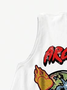 Lonblece Plus Size Men's Summer Sleeveless Tank Top, Brand Earth Printed Sport Tank Top