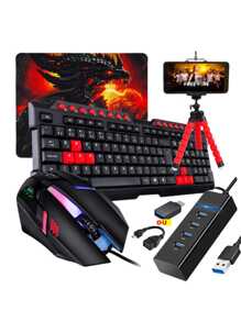 Mobilador 3.0 Kit Keyboard Highlighted Keys Multimedia Mouse LED Type C And V8 - Negro - Ver 1