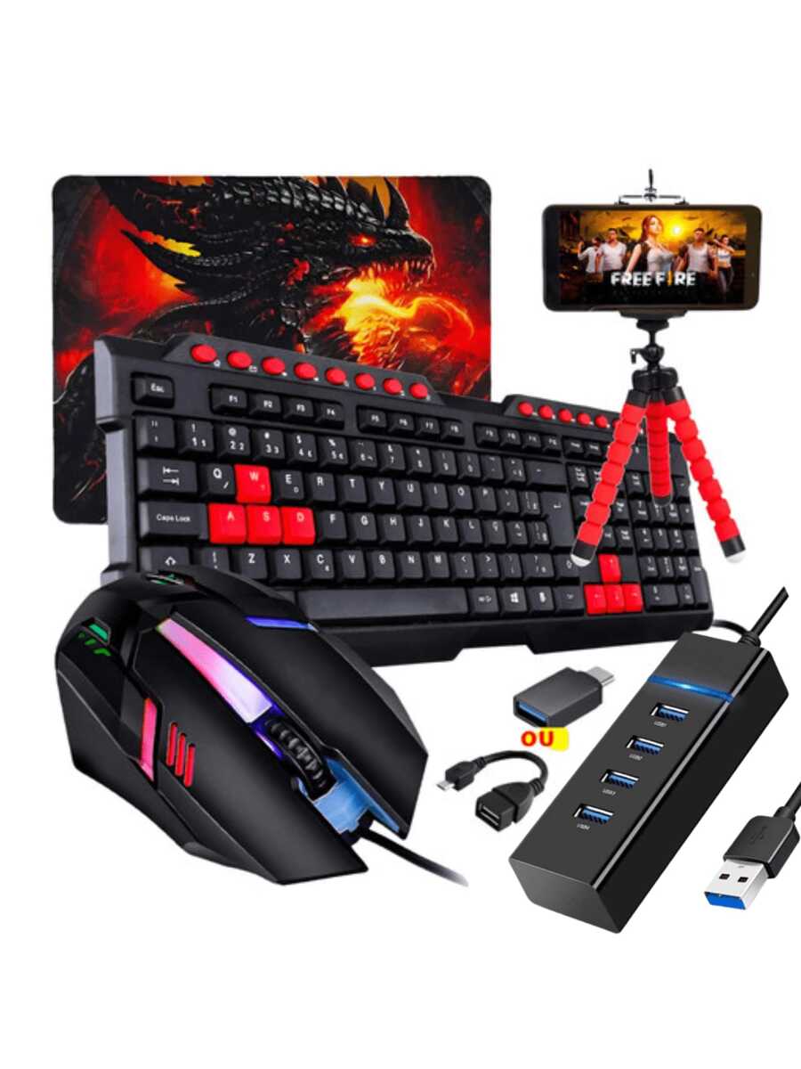 Mobilador 3.0 Kit Keyboard Highlighted Keys Multimedia Mouse LED Type C And V8 - Negro - Ver 1