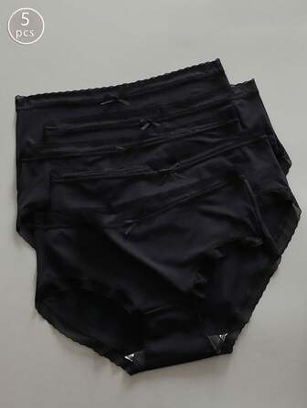 5条装女士蝴蝶结装饰中腰超薄冰丝内裤