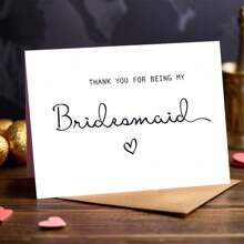 1 张优雅婚礼贺卡、感谢卡（带信封）个性化简约设计，适合婚礼准备和婚礼结束，伴娘邀请卡，婚礼邀请问候感谢伴娘完美选择贺卡（12 厘米/4.7 英寸 X 17 厘米/6.7 英寸） - 彩色 - 查看 2