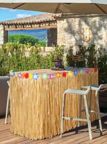 2 pezzi/set Gonna per tavolo da festa hawaiana in paglia gialla, lunga 300 cm, decorazione tavolo per feste tropicali hawaiane, decorazioni per feste, feste in spiaggia, feste in piscina
