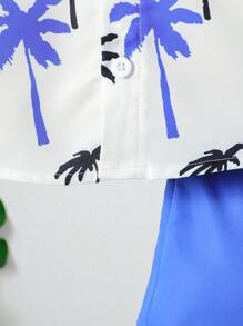 男宝宝休闲椰子树印花短袖衬衫和短裤套装，适合夏季度假