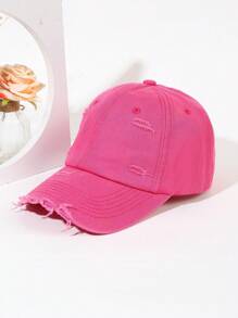 1pc Unisex Fashionable Distressed Frayed Brim Soft Top Baseball Cap, Suitable For Daily Wear - White - View 4