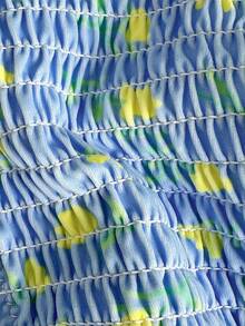 Women's Beachwear Summer Vacation Outfits,Lemon Yellow Daisy Floral Printed Shirred Triangle Bikini Tie Side Bottom Swimwear Set Beachwear - Blue - View 5