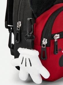 Balabala 兒童卡通吊帶包-可愛的3D耳朵設計斜挎揹包，適合男孩和女孩的輕便可調節單肩包 - 黑紅色調 - 查看 5