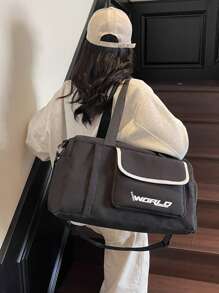 Casual Short Trip Bag For Women, Large Capacity Commuter Bag, Travel Luggage Organizer Bag, Shoulder & Crossbody Bag, Suitable For Sports & Gym Holiday Essentials Holiday Travel Essentials Travel Bag Travel Accessories - Black - View 7