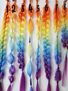1PC/2PCS Synthetic 28" Straight Ponytail With Elastic Rubber Band Colorful Braids Ponytail Hair Extensions Suitable For KIDS Daily Wear - Two-Tone - View 6