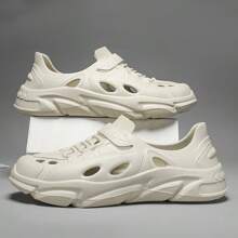 Men's Hollow Breathable Anti-Slip Soft Sandals, Versatile Beach Shoes, Slip-On Casual Perforated Shoes, Fashionable Design, Suitable For Daily Use, Parties, Beach, Streets, Simple & Lightweight, Comfort Office Work Shoes - Khaki - View 5