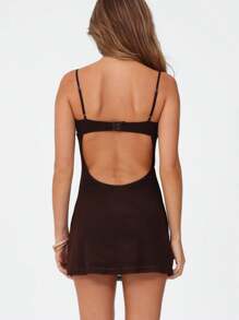 Women Spaghetti Strap Mini Dress Y2K Rhinestone Sleeveless Backless Dress For Vacation Beach Summer Streetwear - Brown - View 7