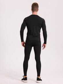 2pcs/Set Men's Athletic Outfit - Compression Leggings & Long Sleeve T-Shirt, Suitable For Running, Basketball, Gym - Breathable, Quick-Dry Fitness Set, Sportswear For Spring, Summer, Autumn, Winter - Black - View 6