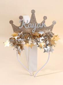 1 件闪亮定制头带，适合女士女孩个性化名字金色闪光皇冠发带定制名字星形皇冠头带优雅发带派对节日礼物头饰女士发饰