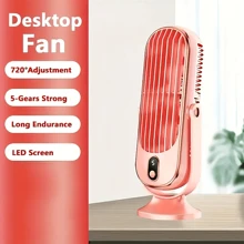 Ventilador de aire acondicionado portátil, 5 velocidades de viento, 720 giros, el producto tiene dos modos de alimentación, 1 entrada USB, 1 con doble motor, batería de litio de 1200mAh recargable, funcionamiento silencioso por debajo de 25 decibelios, adecuado para oficina, viajes, campamento, automóvil, es un regalo ideal para Navidad y San Valentín.