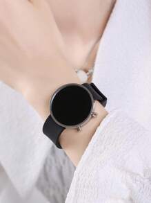 Reloj electrónico de mujer con LED redondo y de moda, el mejor regalo para damas, madres en el Día de la Madre - Negro - Ver 4