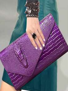 Luxury PU Leather Crossbody Bag, Fashionable Versatile Tote Handbag For Women, Unique Crocodile Pattern Clutch - Purple - View 4