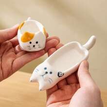 1pc Multifunctional Cute Cat Seasoning Dish Home Ceramic Seasoning Dipping Dish Chopstick Holder Creative Small Plate Snack Seasoning Dish Ceramic Ink Dish Desktop Pen Holder For Home Kitchen Restaurant Kitchen Supplies Tableware Accessories,Kitchen,Christmas Gift,School Supplies