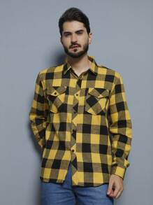 Men's Plaid Flannel Dress Shirt Long Sleeve - 黃色 - 查看 1